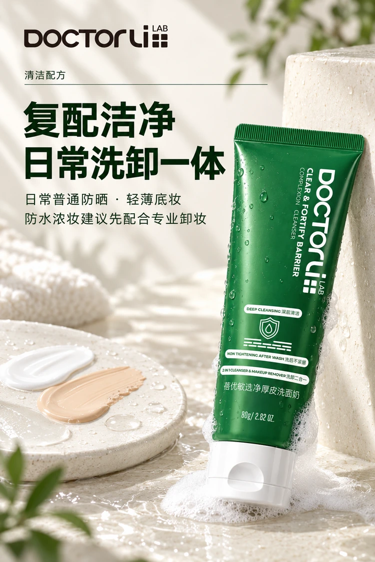BEIYOUMIN Clear & Fortify Cleanser — For ordinary sunscreen and light base makeup. Use a dedicated remover for waterproof or heavy makeup.